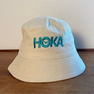 Hoka Cream Bucket Hat with Teal Logo